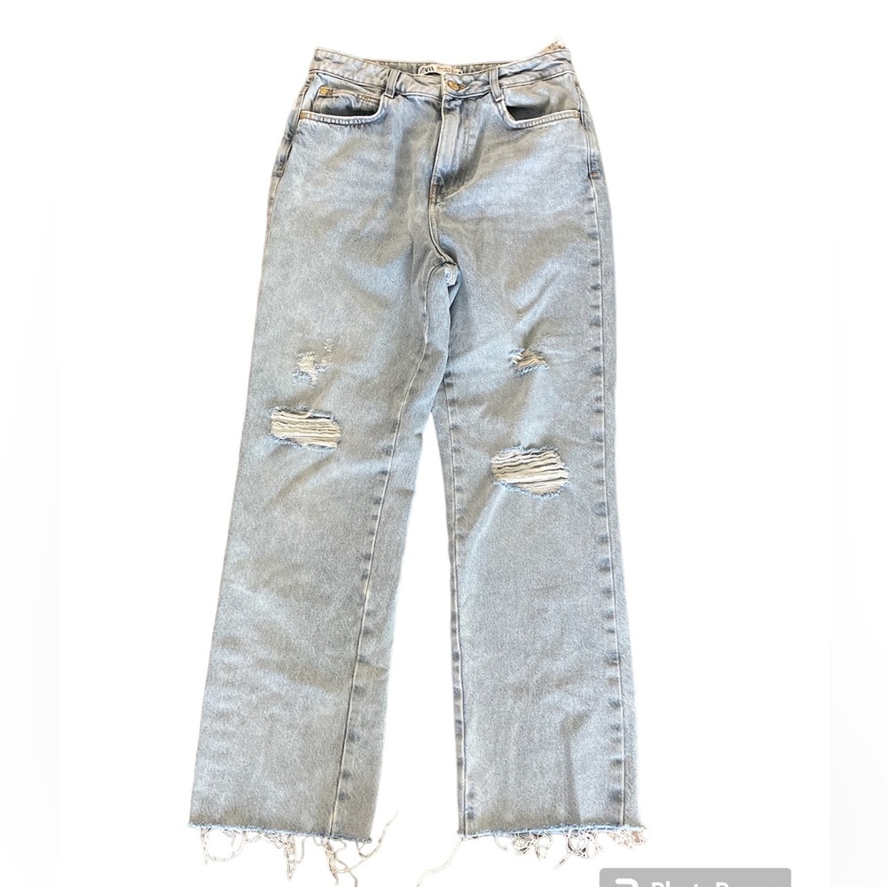 Zara High Rise Straight Leg Ripped Denim Jeans Ladies Size 6 - Picture 3 of 6